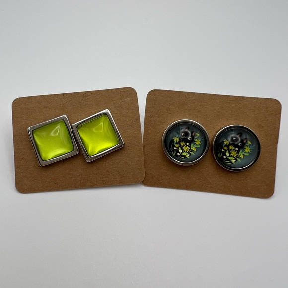 Classic Edgy Round & Square Stud Earring Set- Cat Stud Earrings - Picture 9 of 15